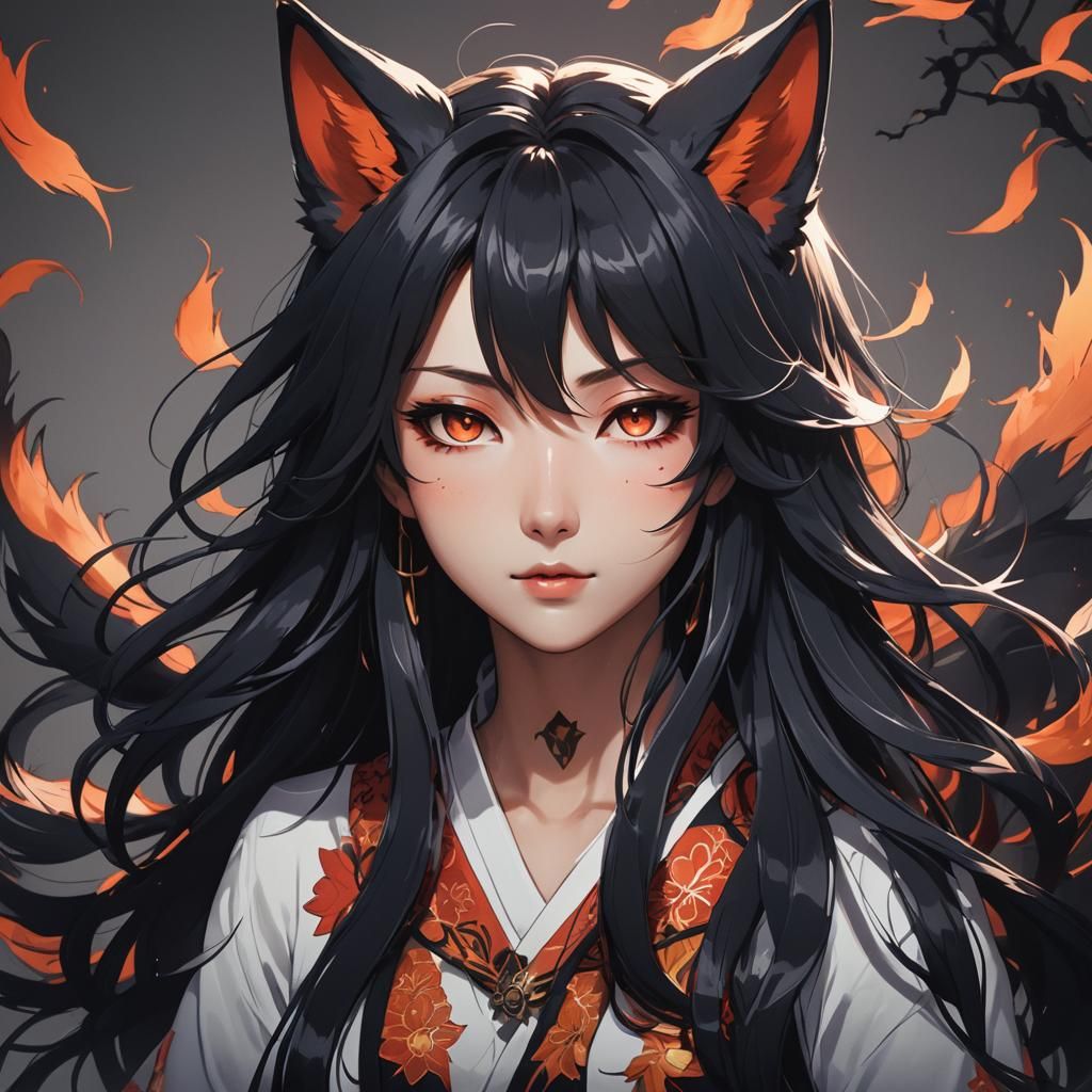 Anime Kitsune Portrait in Pixiv Style