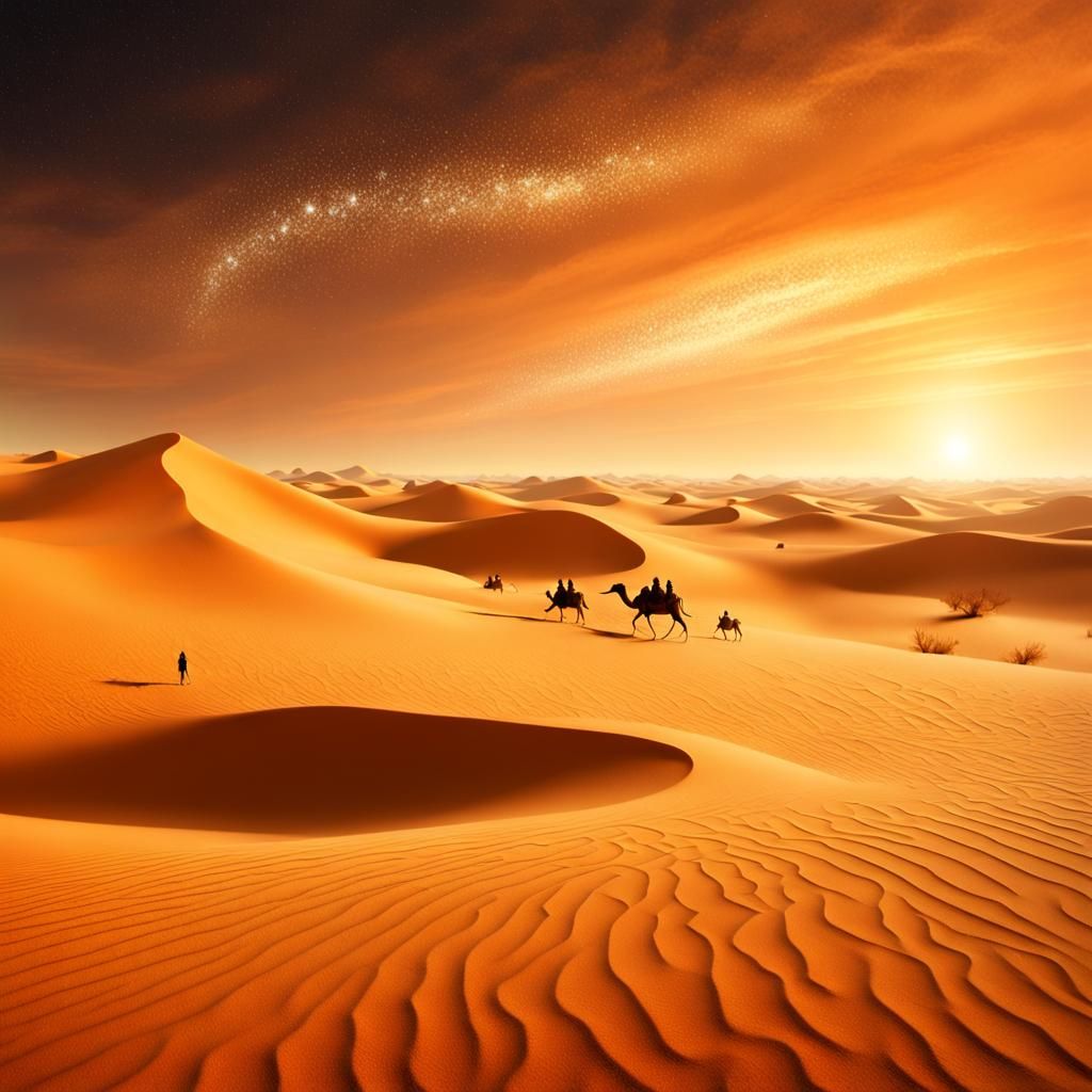 Surreal Desert Dreamscape in Vibrant Oil Painting