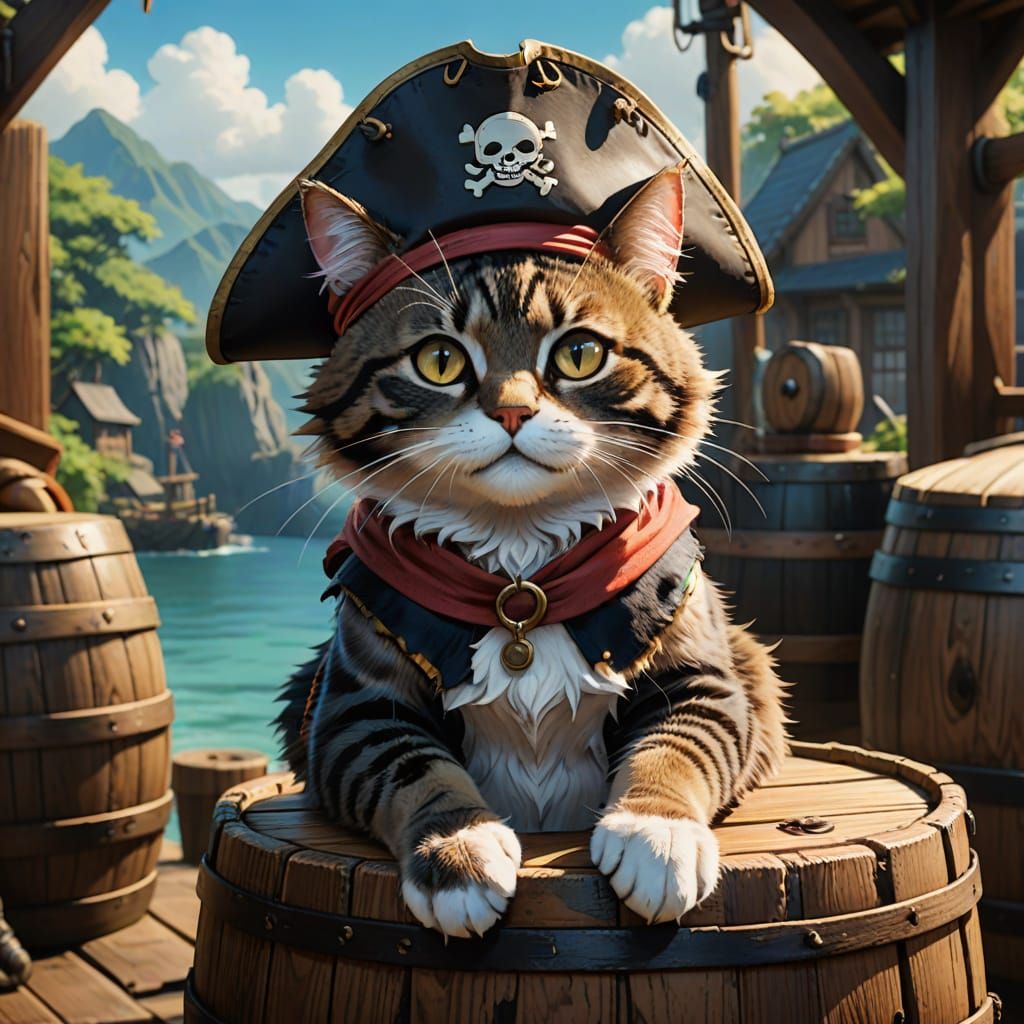 Anime Cat Pirate in Studio Ghibli Style