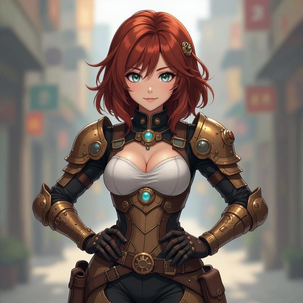 Steampunk Artificer Woman in Flat Manga Style