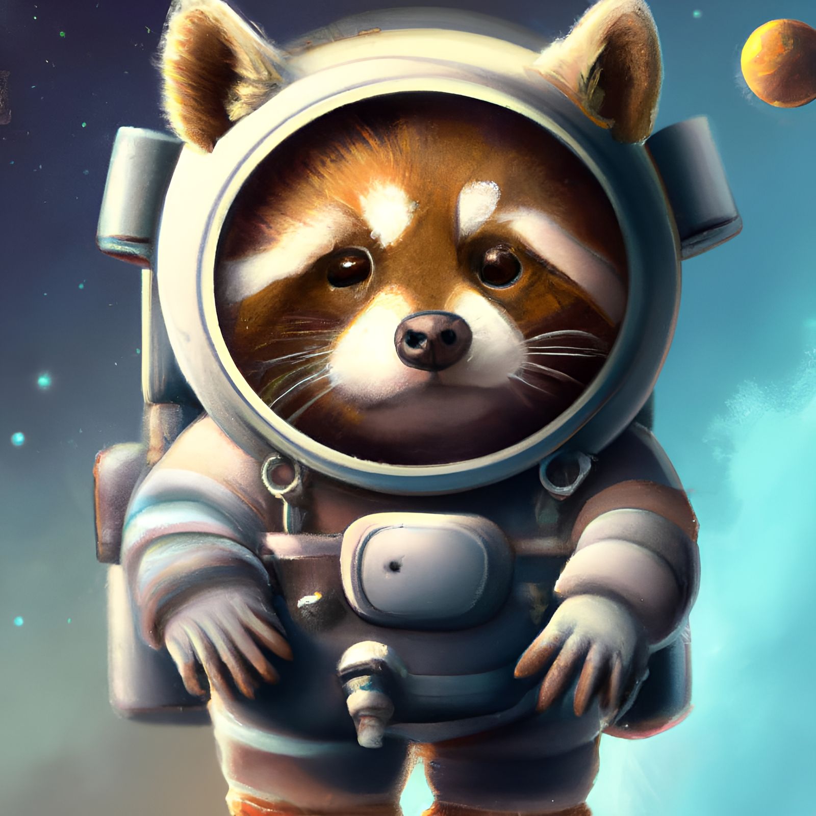 Chibi Raccoon Astronaut in Space: Digital Art