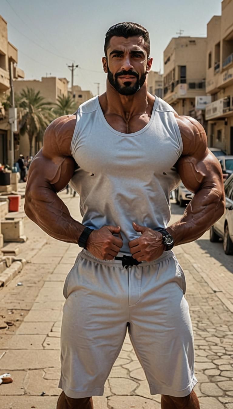 Arab Bodybuilder Flexing: Strength and Physique
