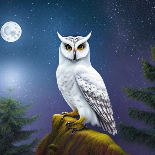 Hedwig the Owl Fan Art in Starry Sky