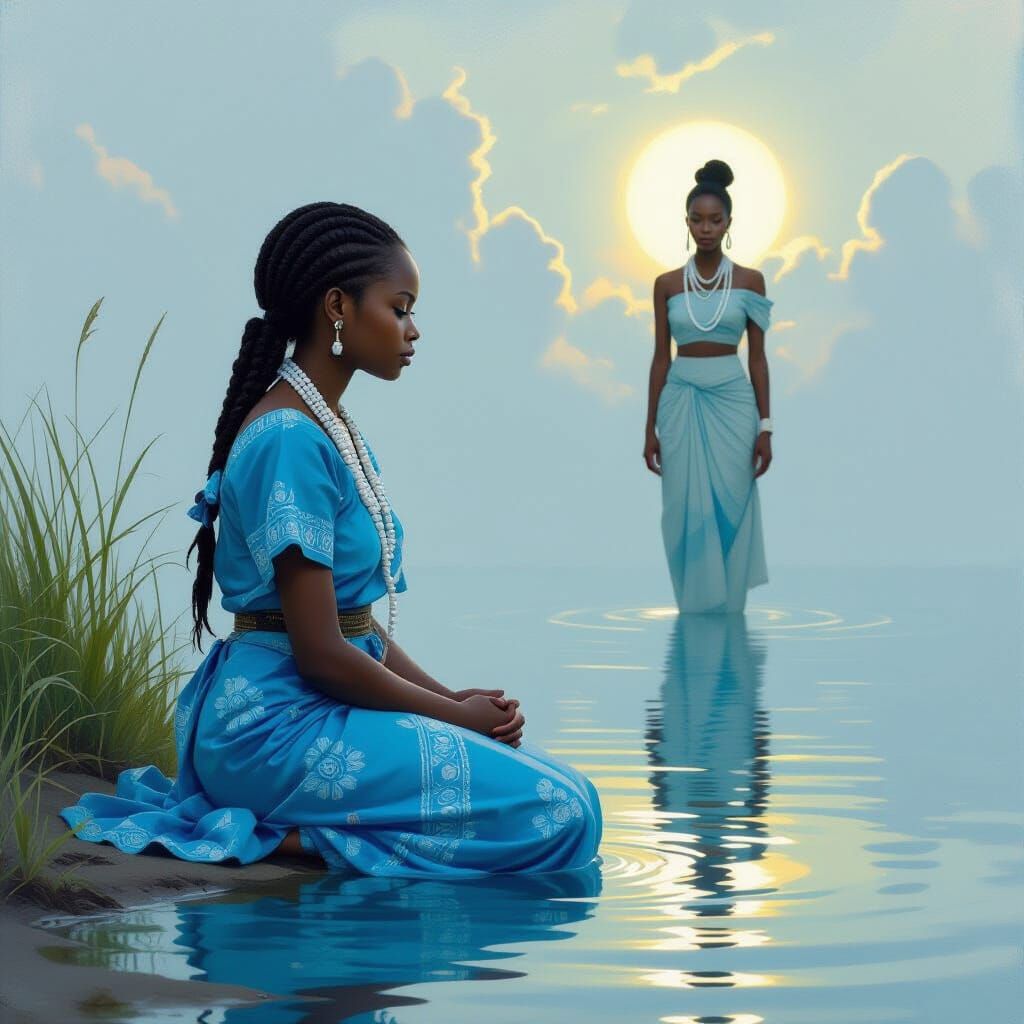 Mystical Reflection: Girl and Ancestral Spirit in Digital Ar...