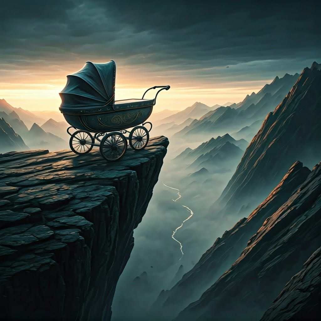 Baby Carriage on Cliff Edge: Dramatic Concept Art