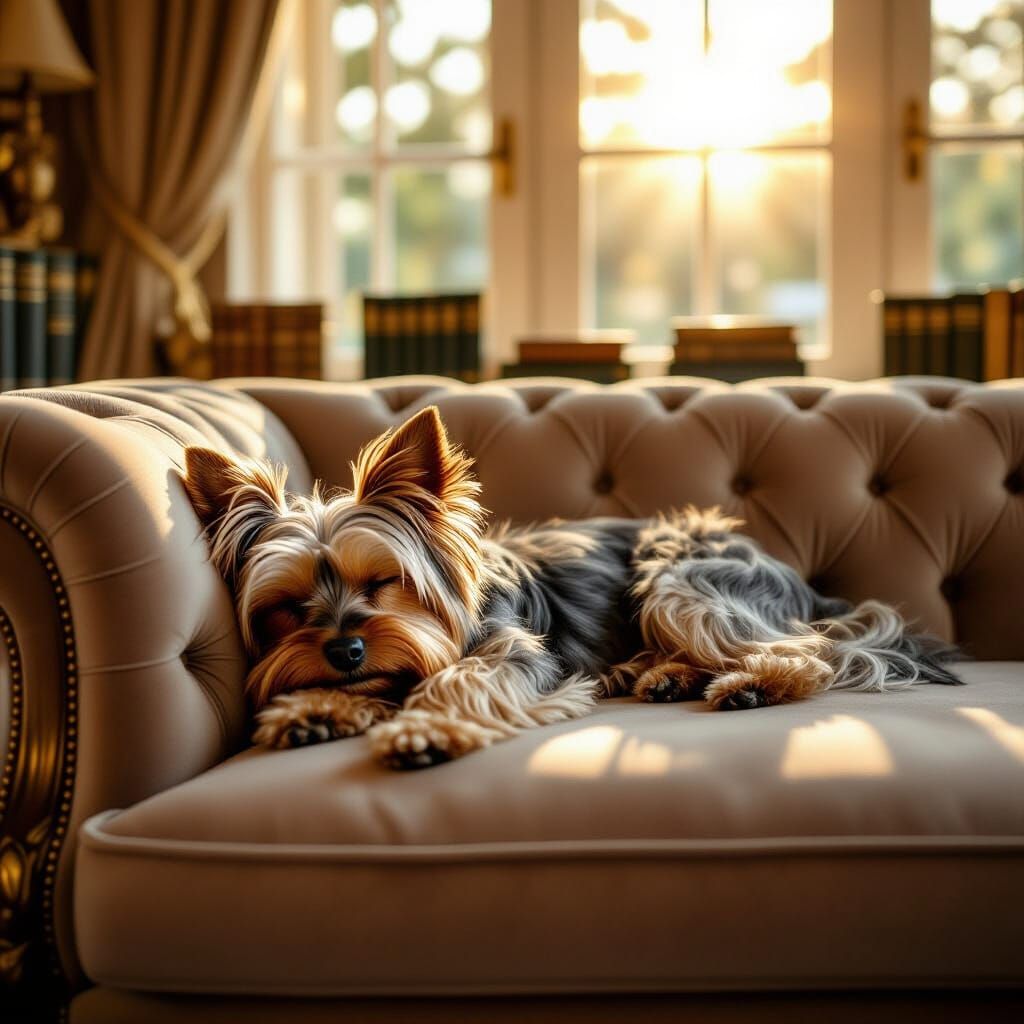 Yorkshire Terrier Napping in Golden Sunlight