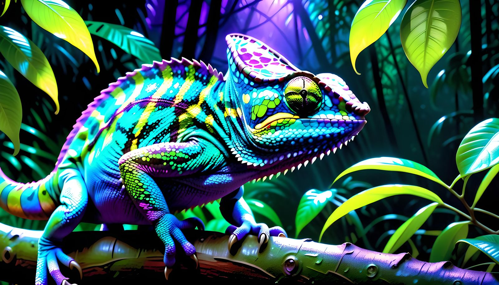 Exquisite Colorful Chameleon in Enchanted Rainforest