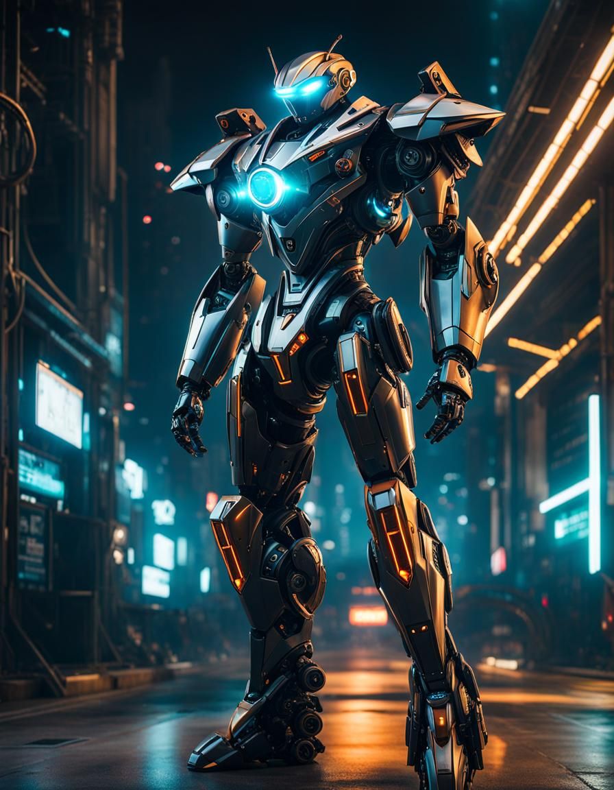 Robot in Cyberpunk Suit with Glowing Eyes