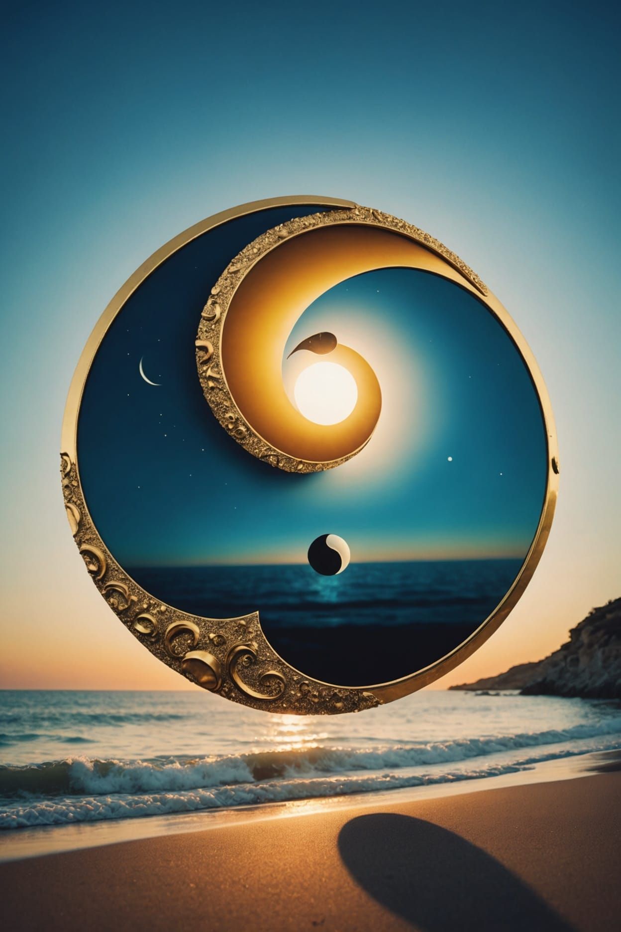 Surreal Yin Yang Sunset in Dreamlike Style