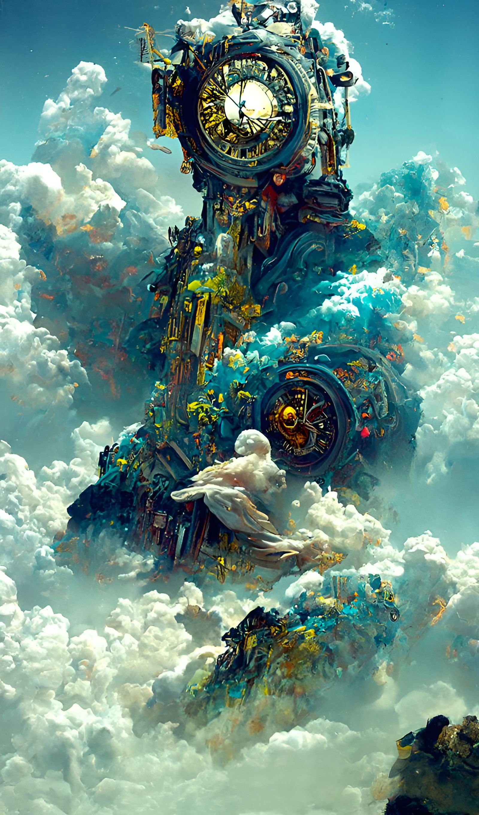 Mechanical Angel's Descent: Hyperrealistic Clockwork Art