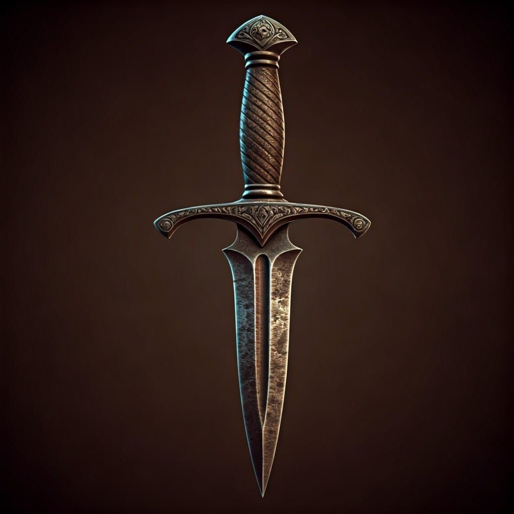 Ancient, Amber-Hued Dagger with Intricate Details