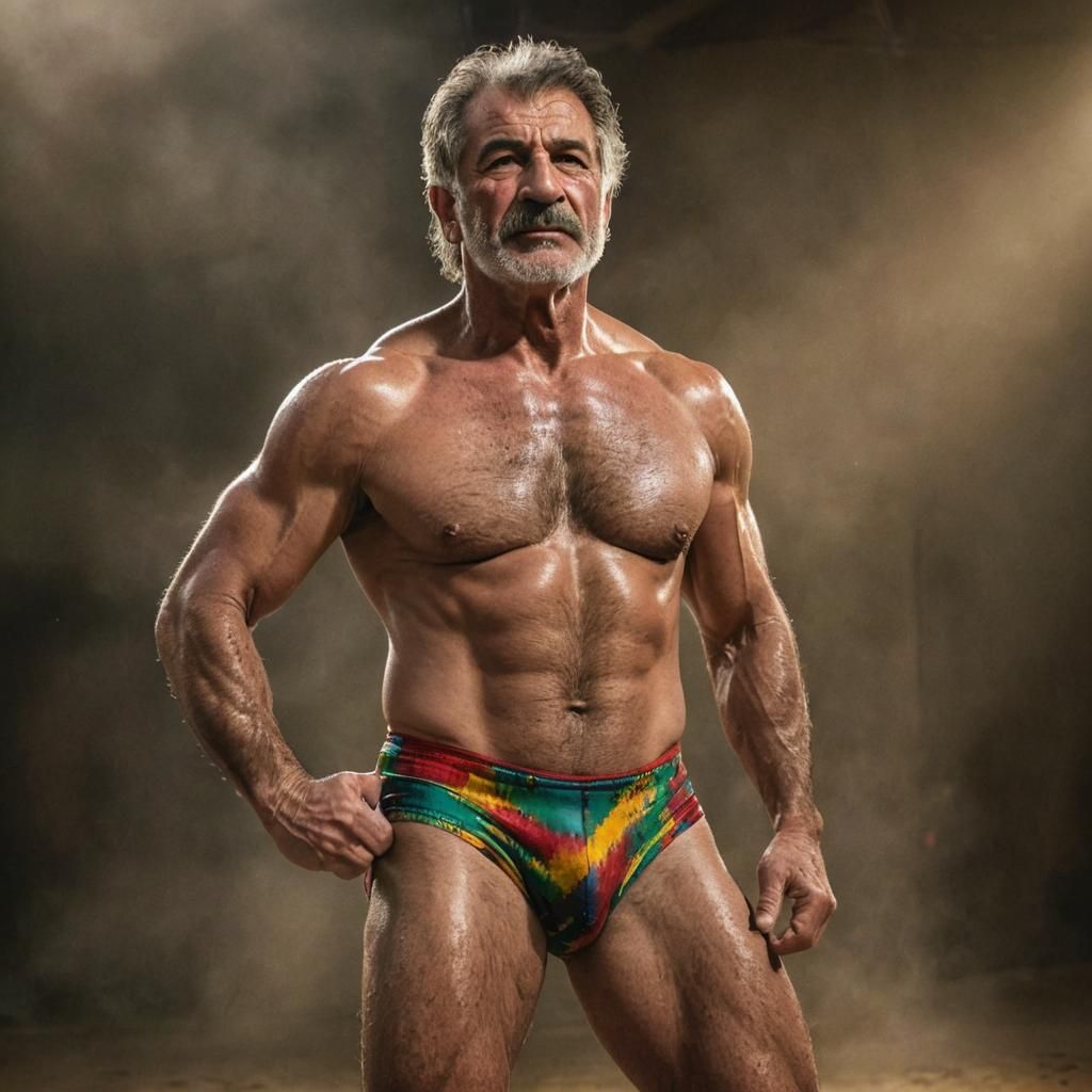 Intense Kurdish Wrestler Portrait in Vivid Digital Art