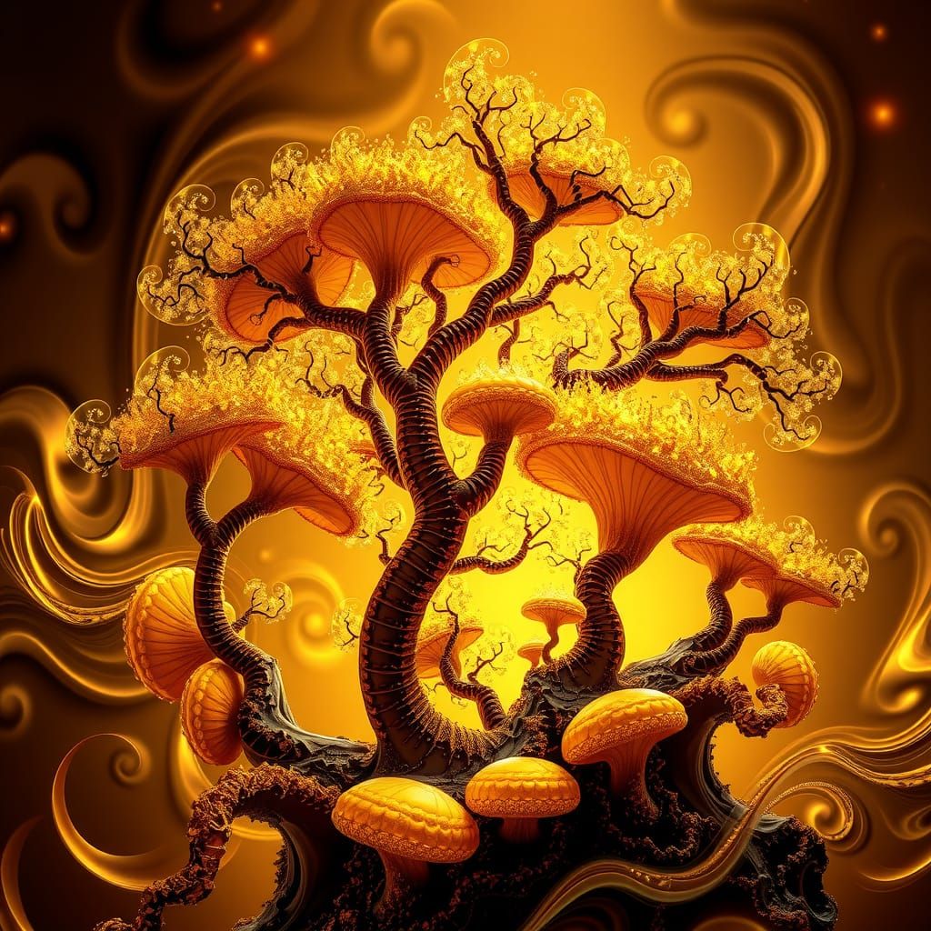 Exotic Fractal Elegance: Golden Trees and Psilocybes