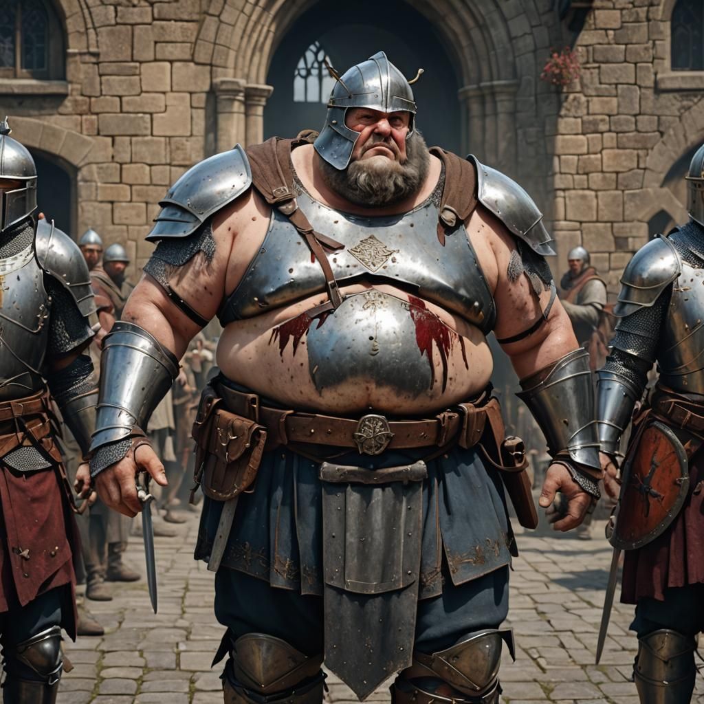 Hyperrealistic Obese Medieval Knight in Detailed Digital Art