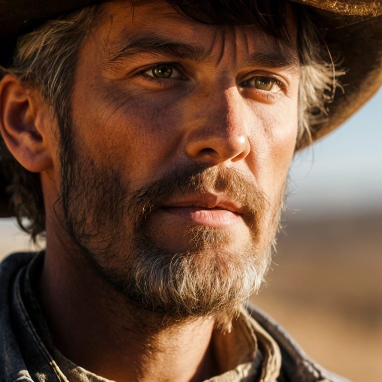 Extreme Close-Up Portrait of a Rugged Cowboy