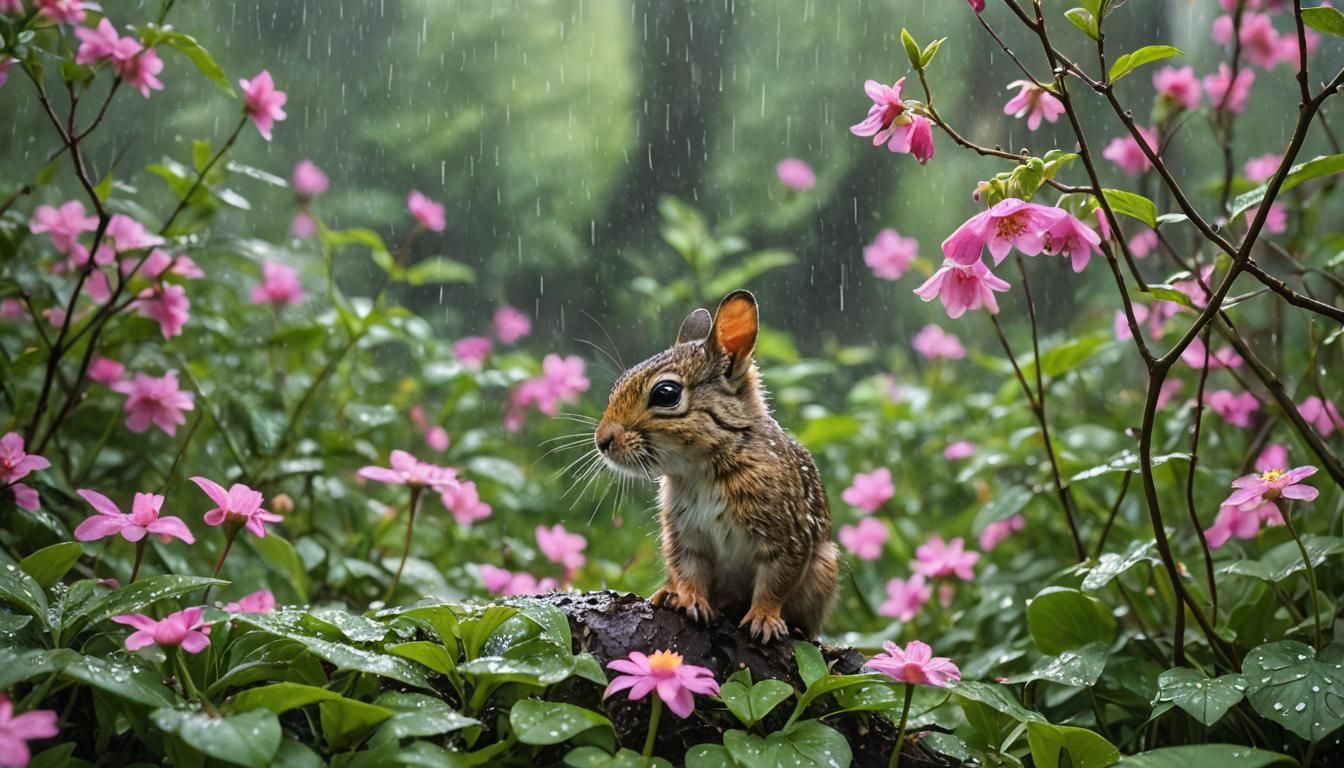 Spring Rainy Day: Flowers Bloom in Vibrant Colors