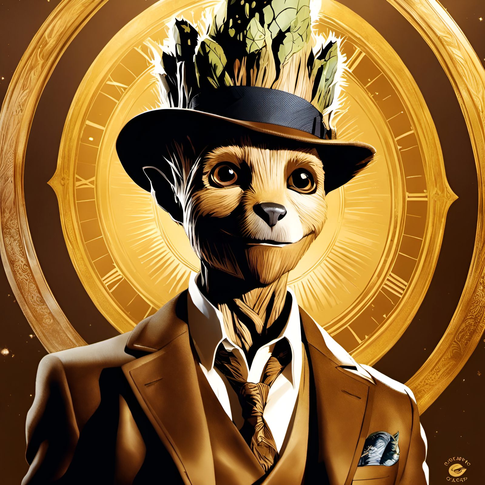 Groot as Newt Scamander: Sepia Portrait