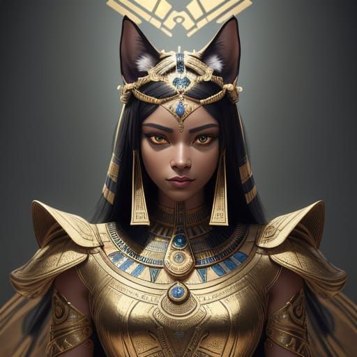 Egyptian Cat Goddess Bastet in Regal Attire