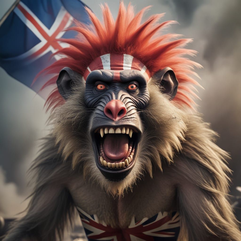 Baboon Monster Clown in Post-Apocalyptic Scene