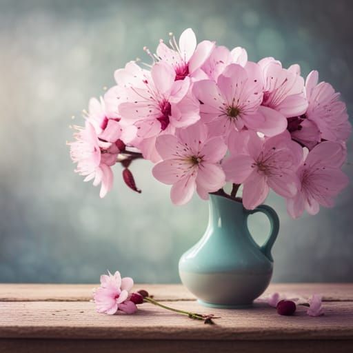 Cherry Blossoms on Wood Table: Professional Photography