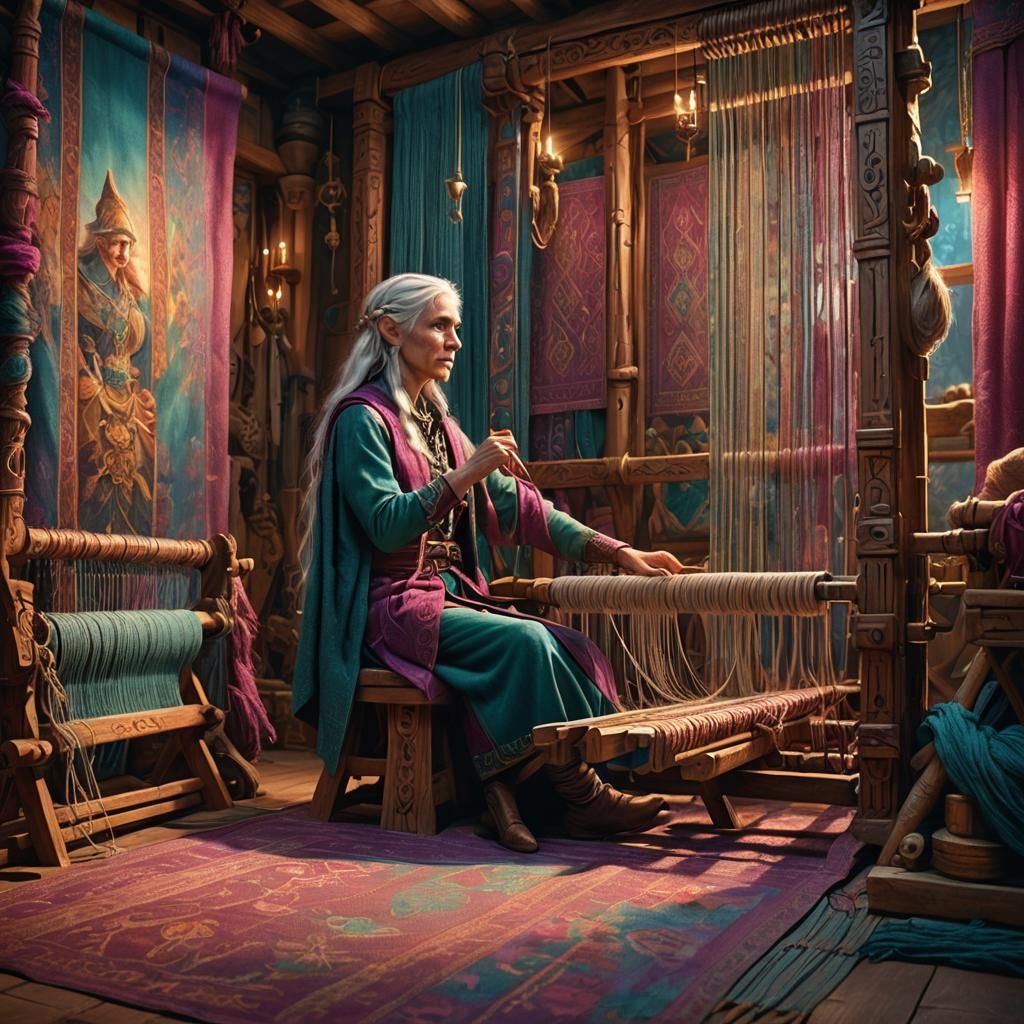 An older female elf, around late 60's, with long silvery hai...