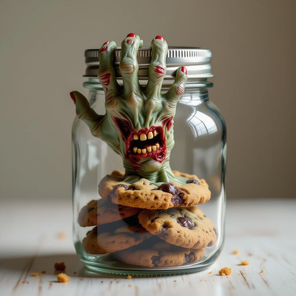 a zombie hand got caught in a cookie jar