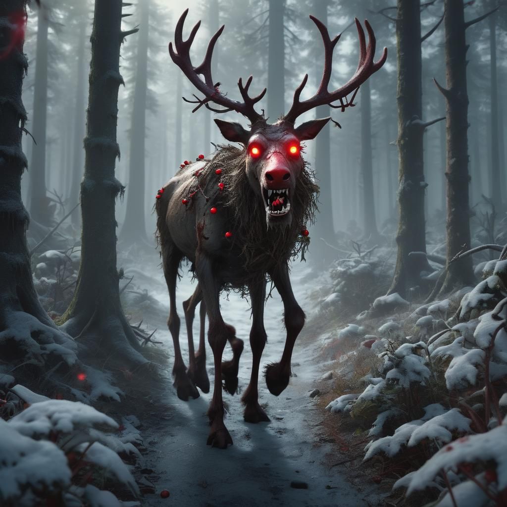 Epic Zombie Reindeer Strolls Through Haunted Forest in Maxim...