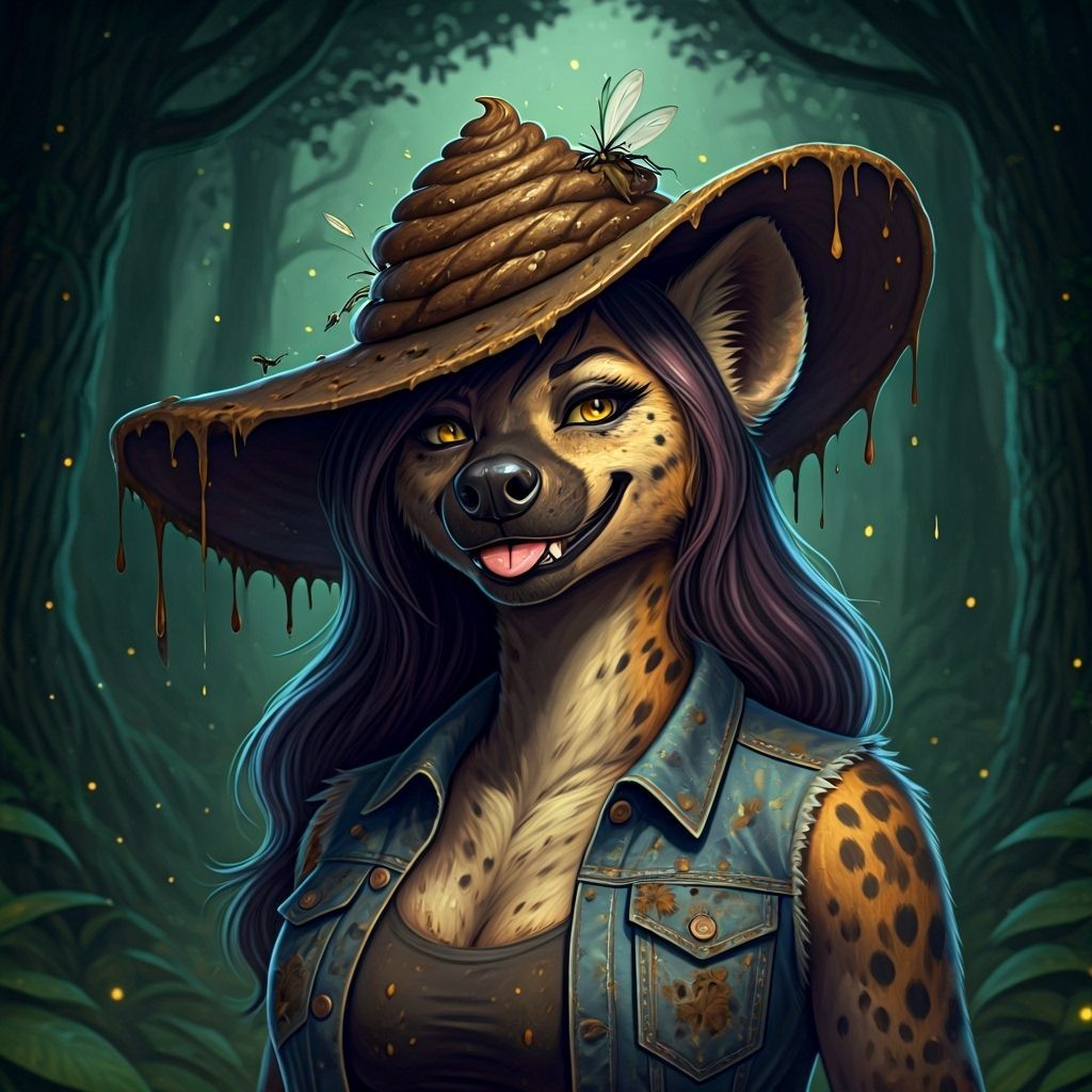 Anthropomorphic She-Hyena in Flamboyant Dung Hat