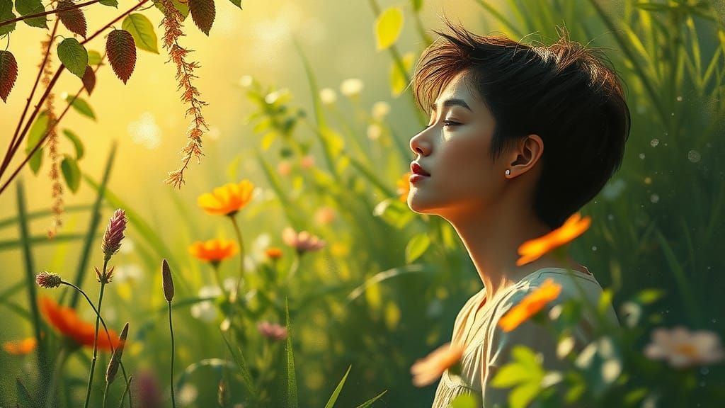 Serene Contemplation: Impressionistic Figure in Nature