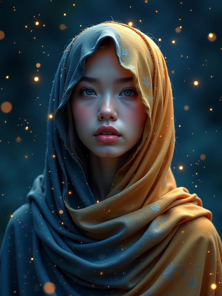 Woman in Stars: Hyperrealistic Fantasy Portrait