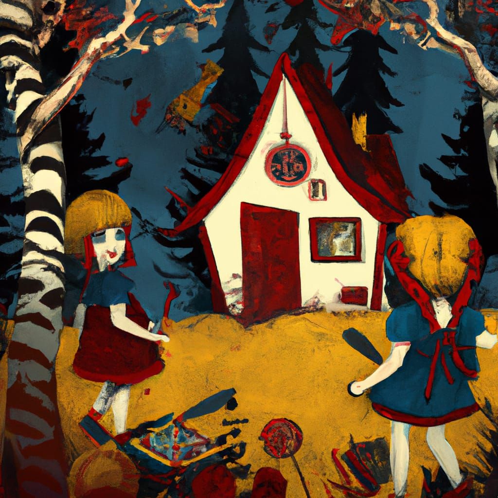 Hansel and Gretel in Surreal Horror Style