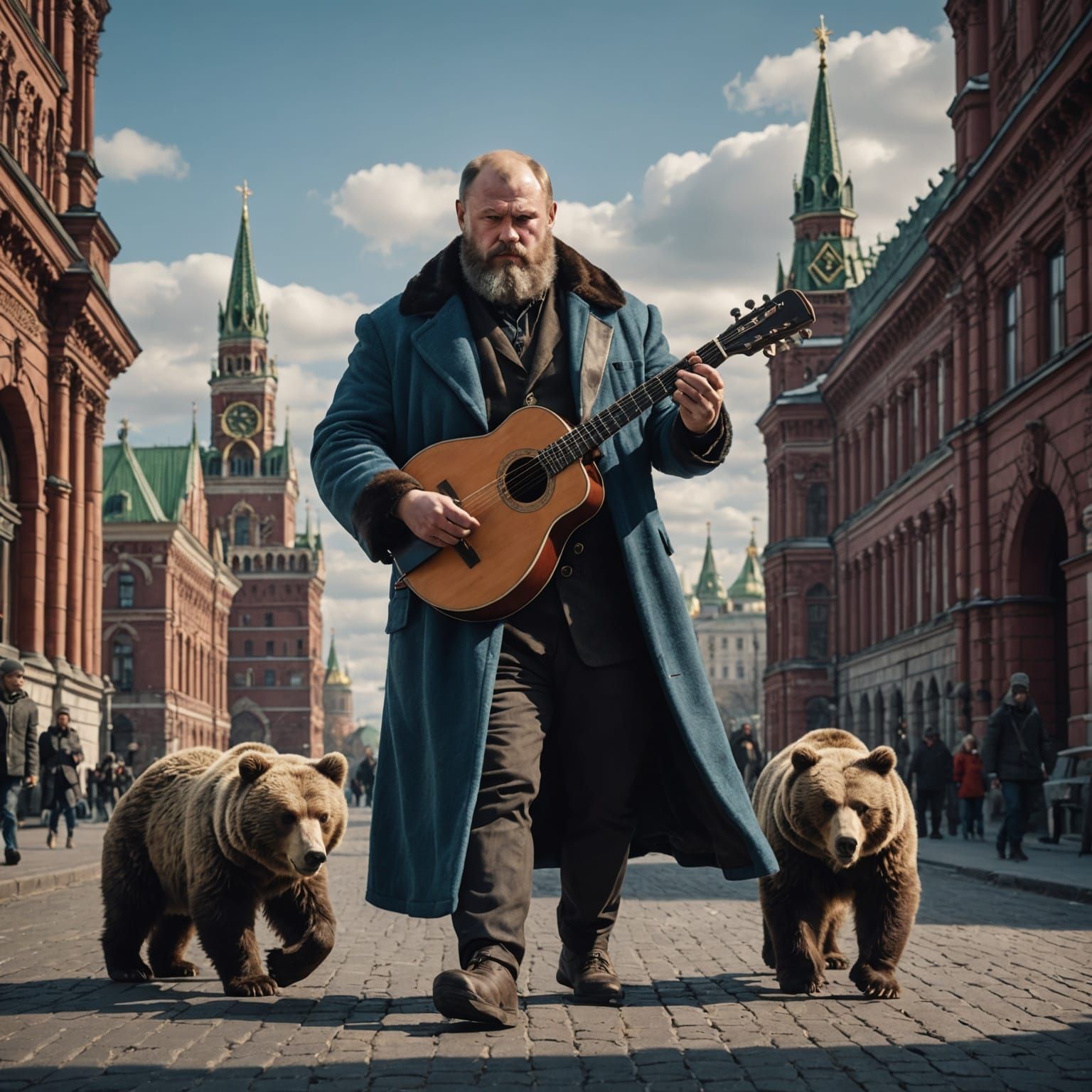 Realistic Russian Man with Bear in Moscow