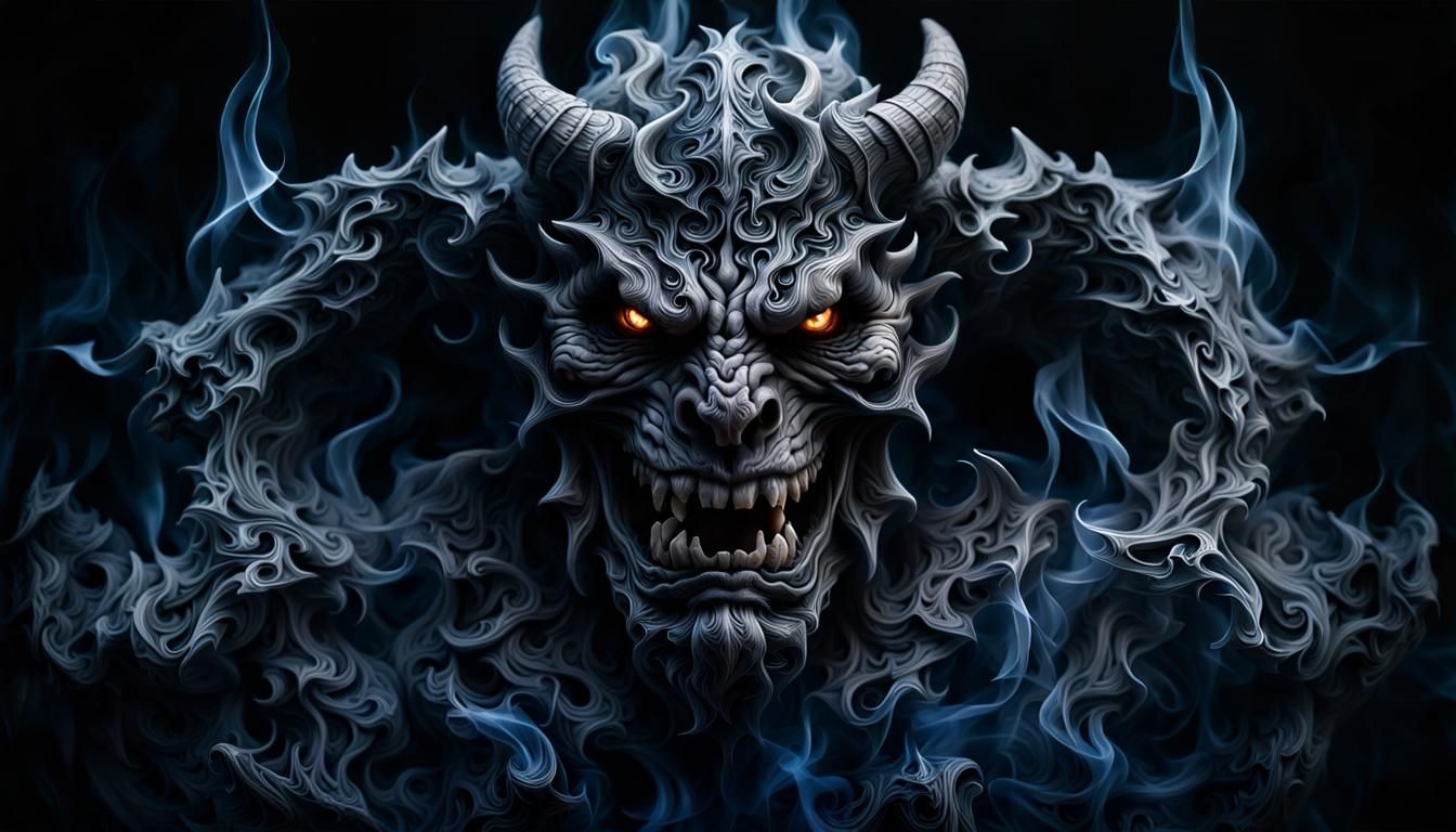 Hyperrealistic Smoky Demon Shapes in High Contrast