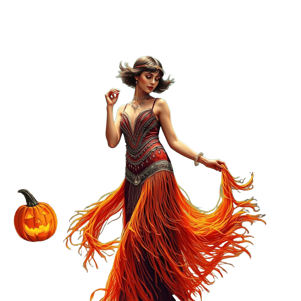 Flapper at Halloween Party as Gouache and Watercolor