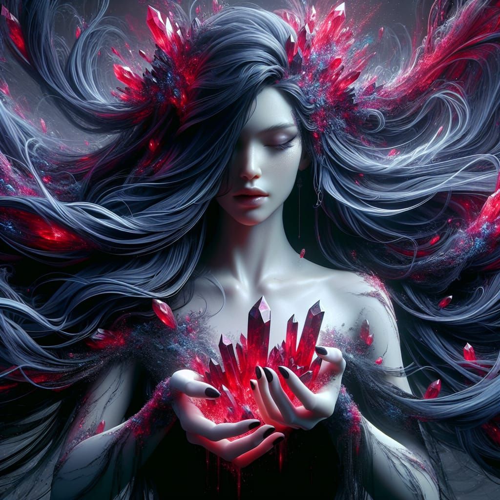 Lady of Mars Grasping Crystals: Fantasy Matte Painting