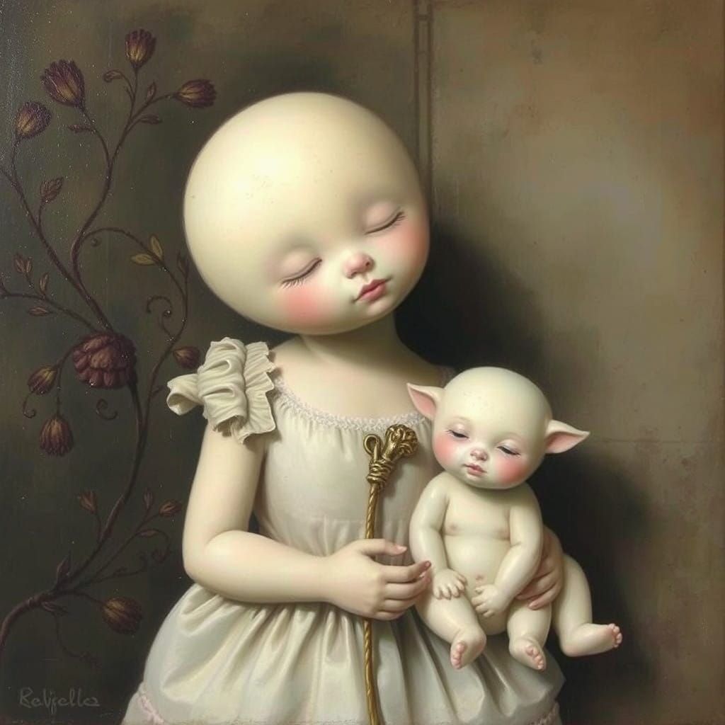 Surreal Goddess Safeguards Slumbering Hours in Whimsical Sty...