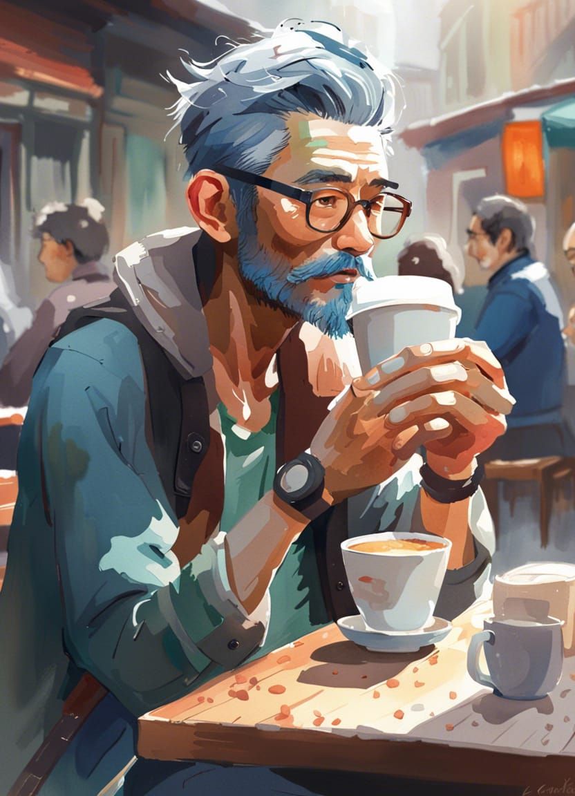 Old men enjoying coffee