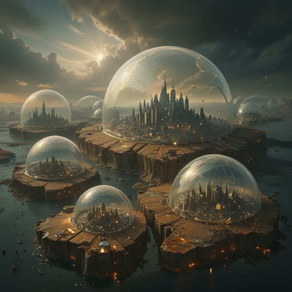 Dystopian Future: Colossal Domes on Fragmented Earth