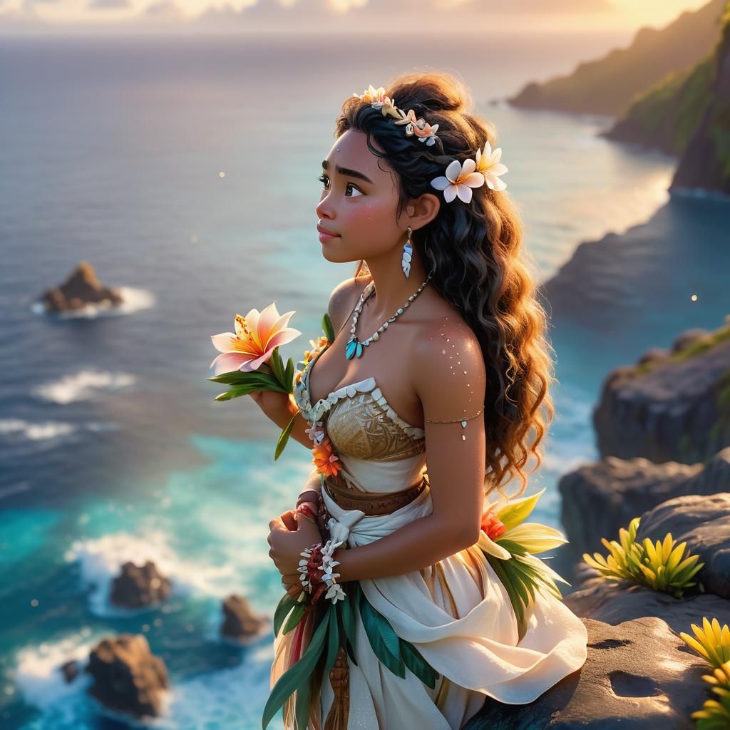 Moana Overlooking the Ocean in Fairy Tale Style