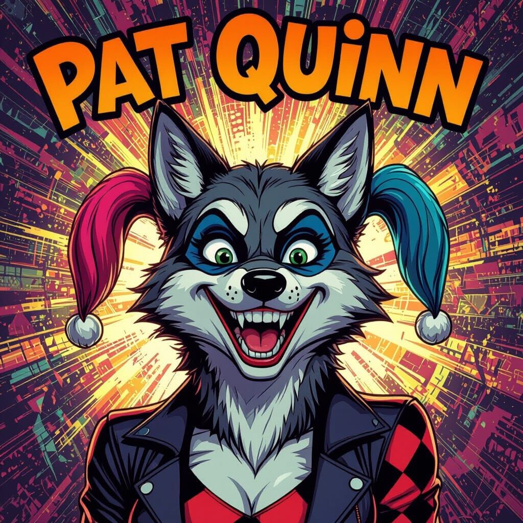 Harley Quinn Wolf Grins in Chaotic Comic Art Style