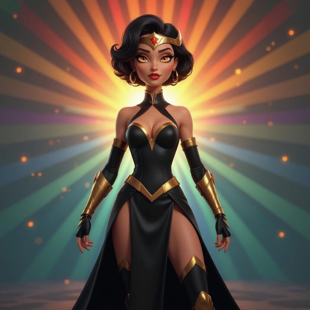 Amazonian Warrior in DC Comics Style with Voluminous Curls