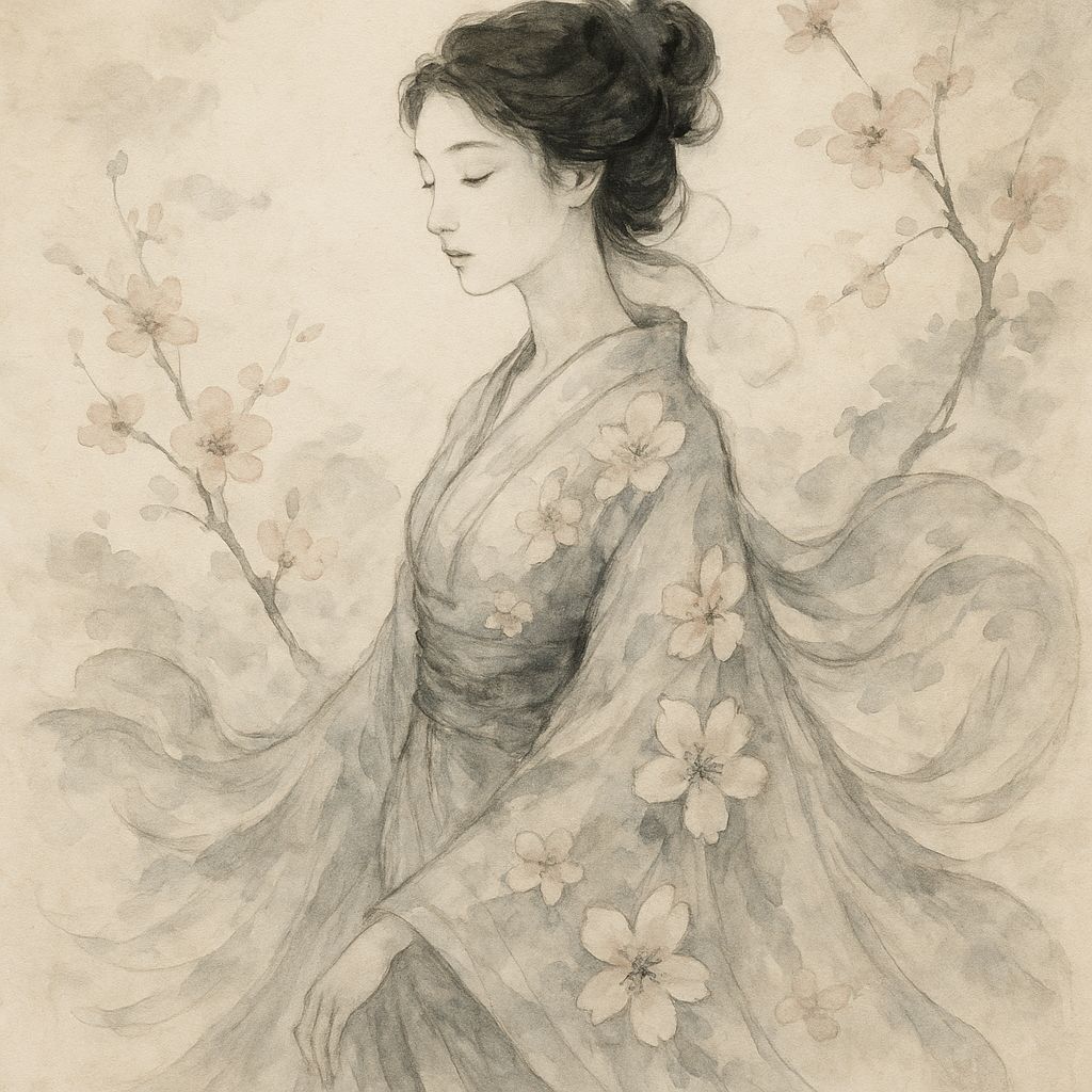 graceful Asian woman in a flowing dress
