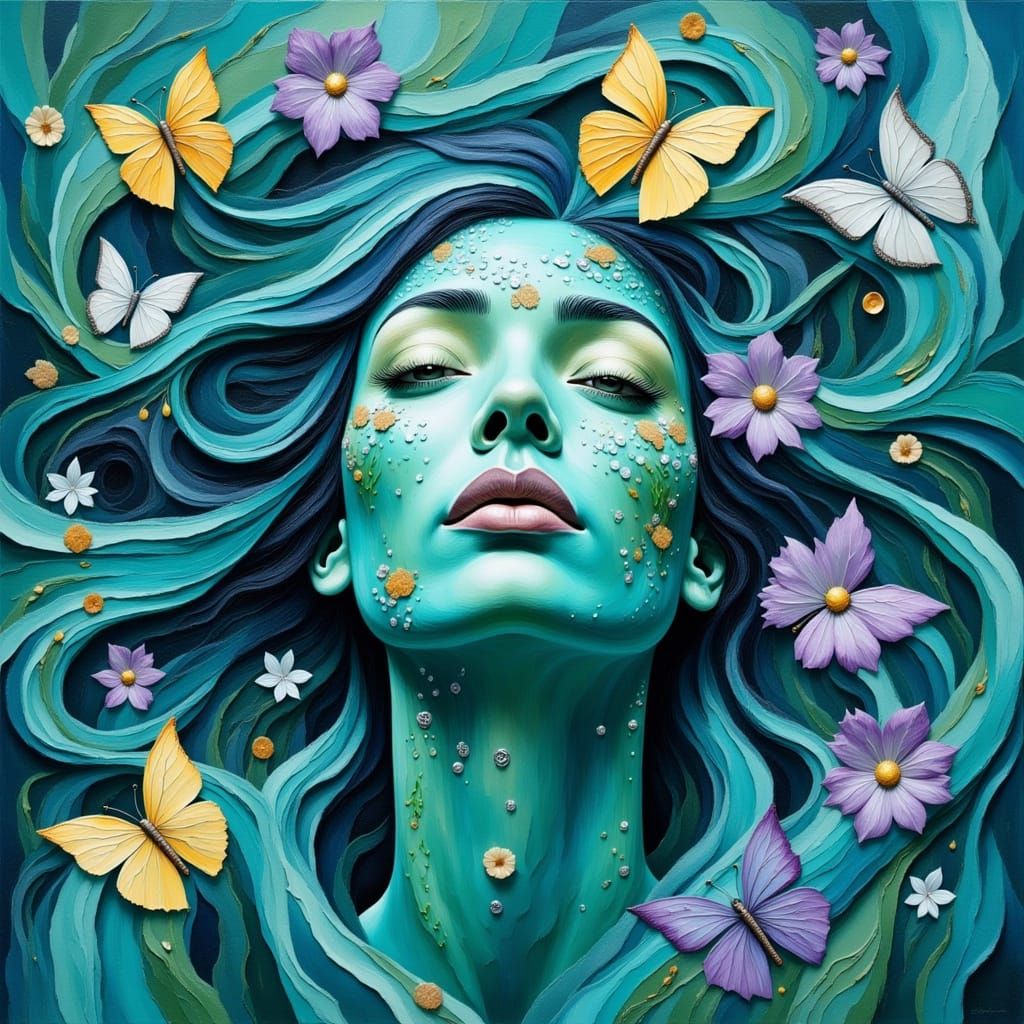 Turquoise Goddess in Ethereal Impasto Landscape