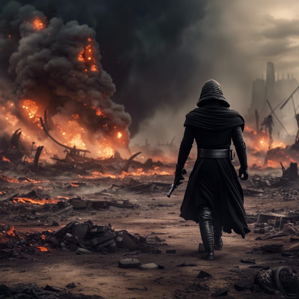 Kylo Ren on Burned Battlefield: Digital Matte Painting