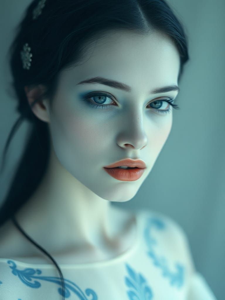 Ethereal Figures with Cyan Skin in Dreamlike Scene