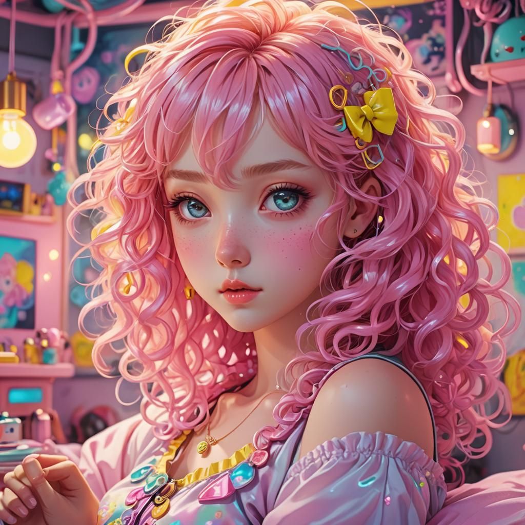 Pastel Anime Girl in Kawaii Bedroom