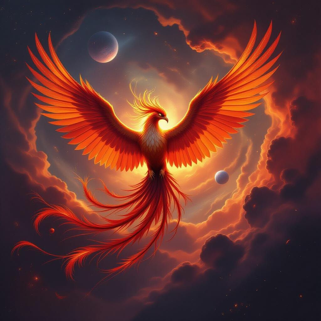 Majestic Phoenix Erupts From Cosmic Vortex