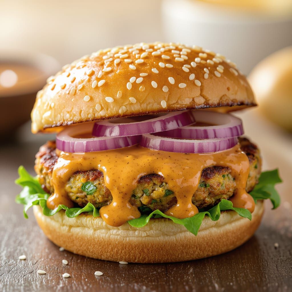 Appetizing Vegetarian Burger with Makhani Sauce