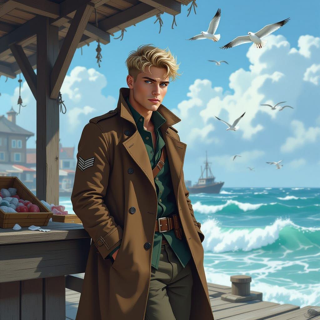 Feminine Soldier on Dock: Atmospheric Realism