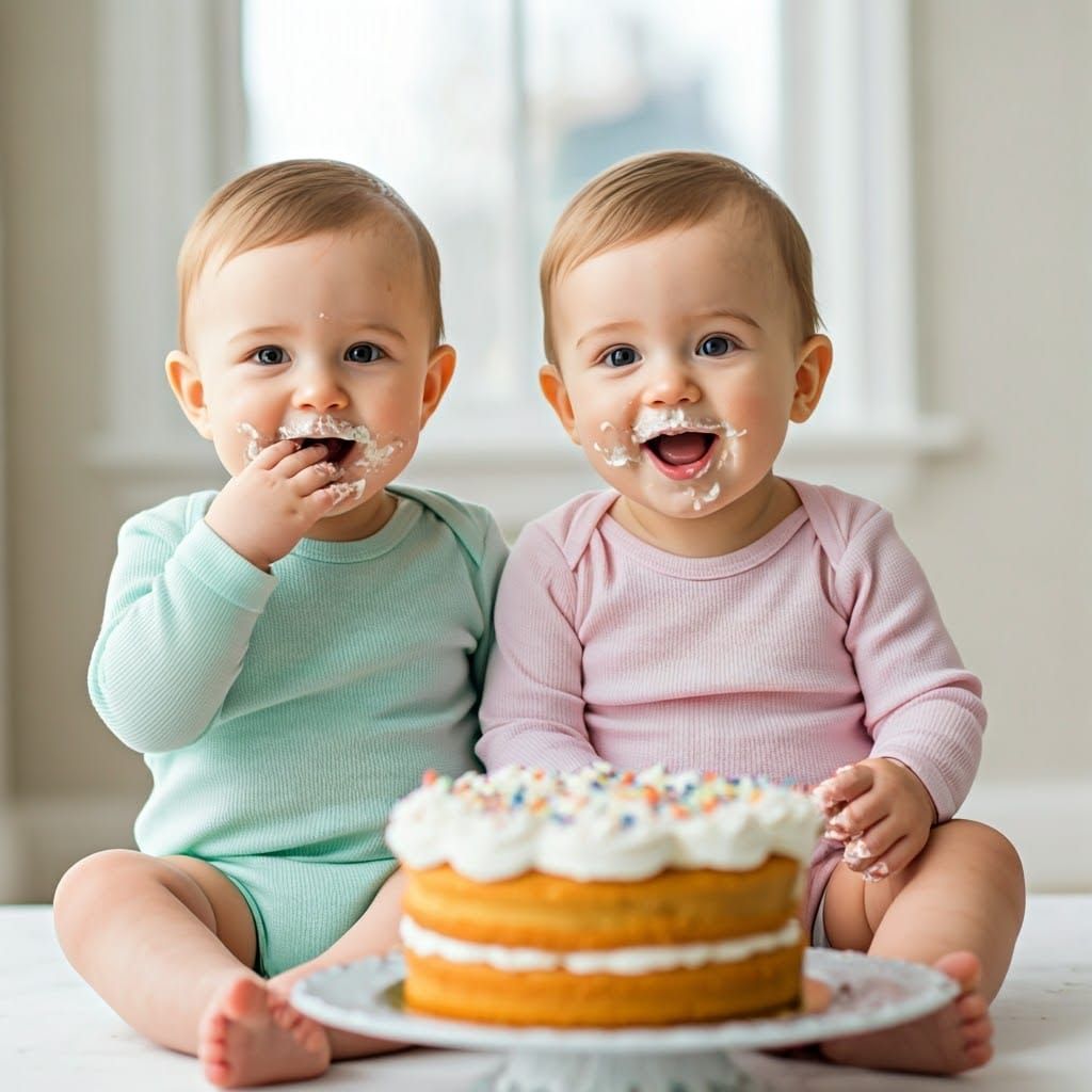 Twin Infants Delight in Smashcake Chaos